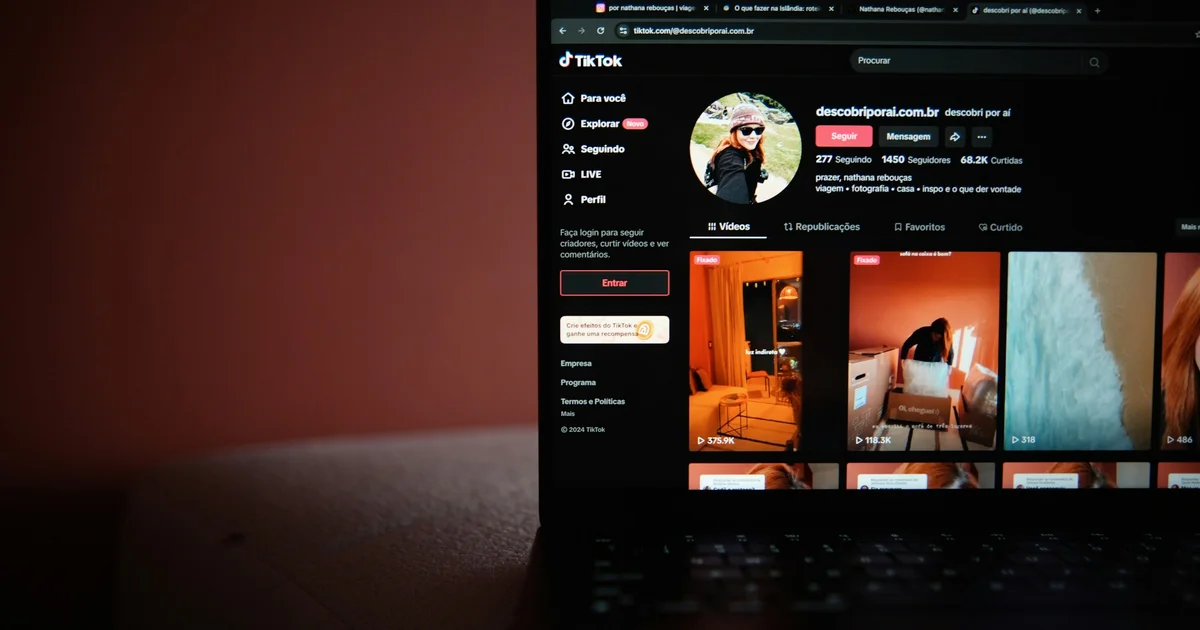 Laptop screen open to a TikTok profile page